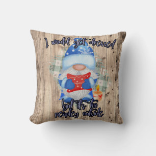 Blue Winter Funny Gnome Too Peopley Outside Cushion