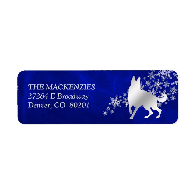 Blue Winter German Shepherd Dog Return Address Label (Front)