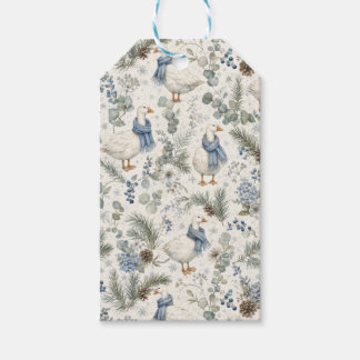 Blue Winter Goose Watercolor Christmas Holiday Gift Tags