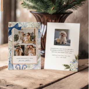 Blue Winter Grandmillennial 3 Photo Christmas Holiday Card