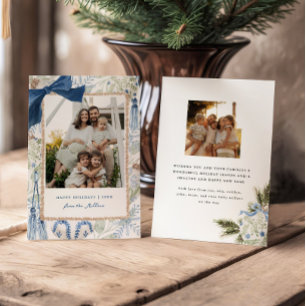 Blue Winter Grandmillennial Family Photo Christmas Holiday Card