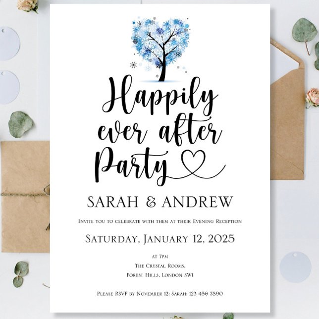 Blue Winter Happily Ever After Party Wedding Invit Invitation (Creator Uploaded)
