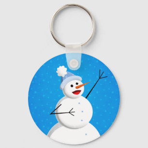 Blue Winter Happy Snowman Key Ring