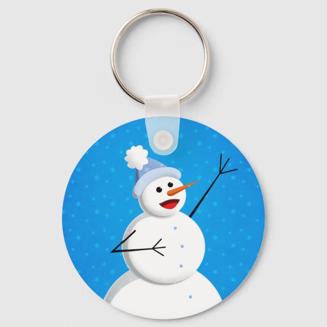 Blue Winter Happy Snowman Key Ring (Front)