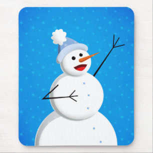 Blue Winter Happy Snowman Mouse Pad