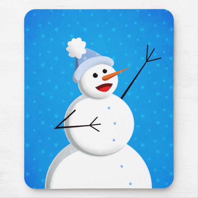 Blue Winter Happy Snowman Mouse Pad (Front)