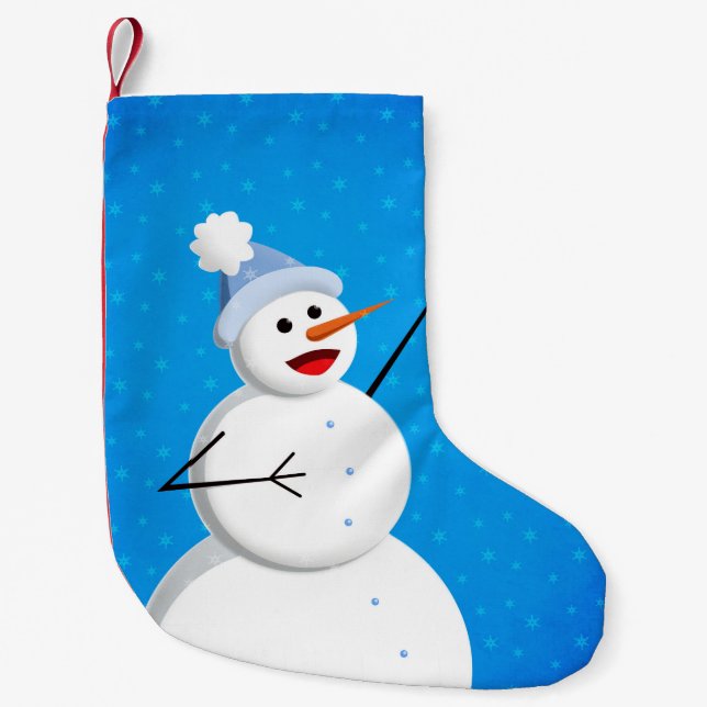 Blue Winter Happy Snowman Small Christmas Stocking (Front)