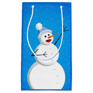 Blue Winter Happy Snowman Small Gift Bag