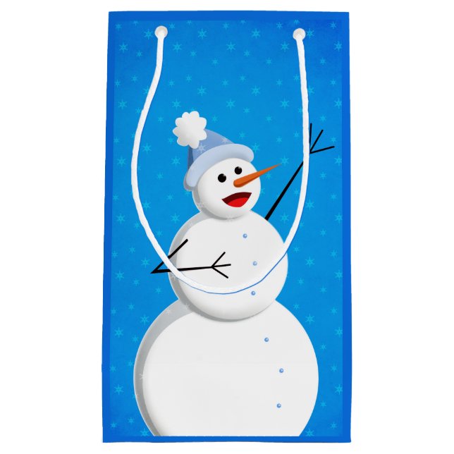 Blue Winter Happy Snowman Small Gift Bag (Front)