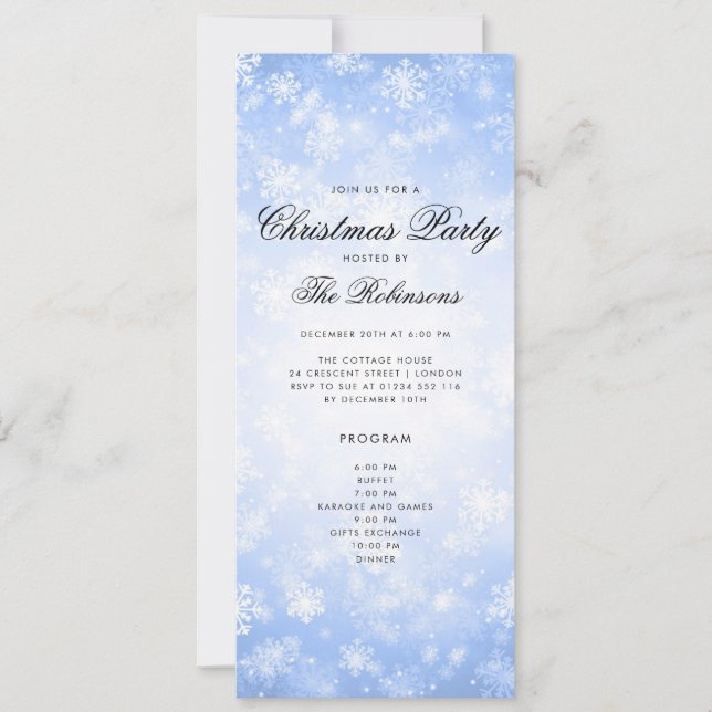 Blue Winter Holiday Invite w/ Program & Menu (Front)