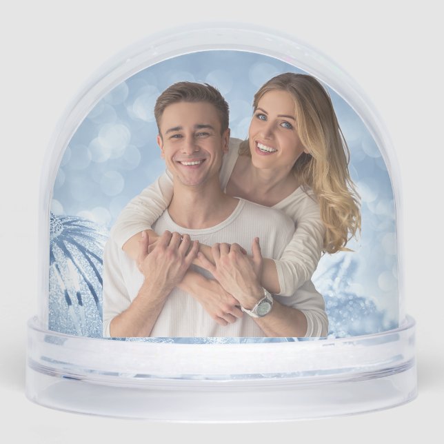 Blue Winter in wonderland Christmas Couple photo Snowglobe (Front)