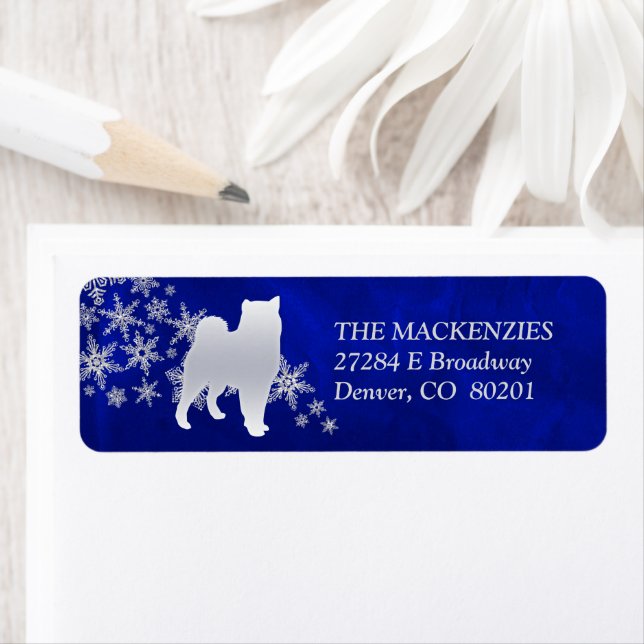 Blue Winter Malamute Return Address Label (Insitu)