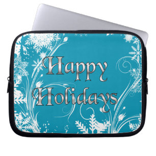 Blue Winter Meadow - Happy Holidays Laptop Sleeve
