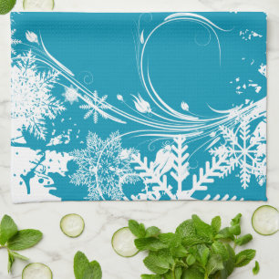 Blue Winter Meadow - Happy Holidays Tea Towel
