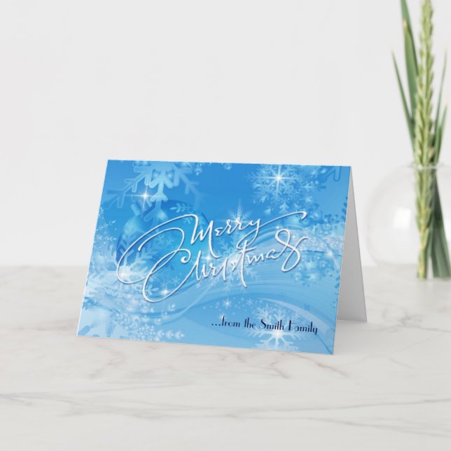 Blue Winter Merry Christmas Card (Front)