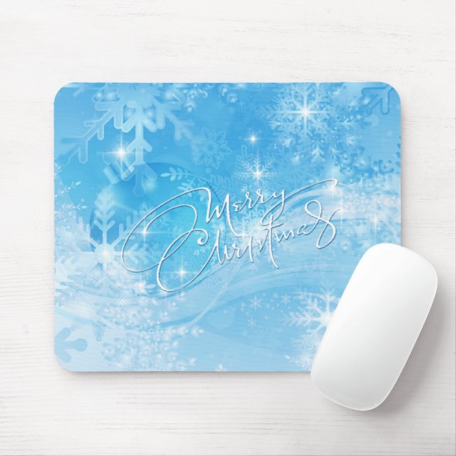 Blue Winter Merry Christmas Mousepad (With Mouse)