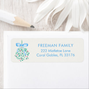 Blue Winter Mistletoe Baby Shower Return Address Label
