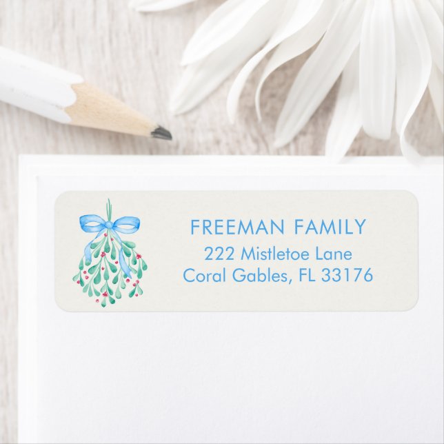 Blue Winter Mistletoe Baby Shower Return Address Label (Insitu)