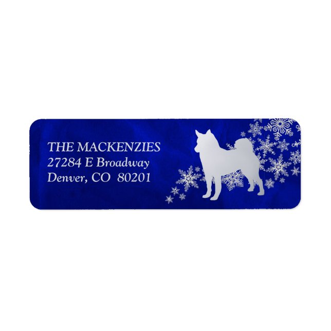 Blue Winter Norwegian Elkhound Dog Return Address Label (Front)