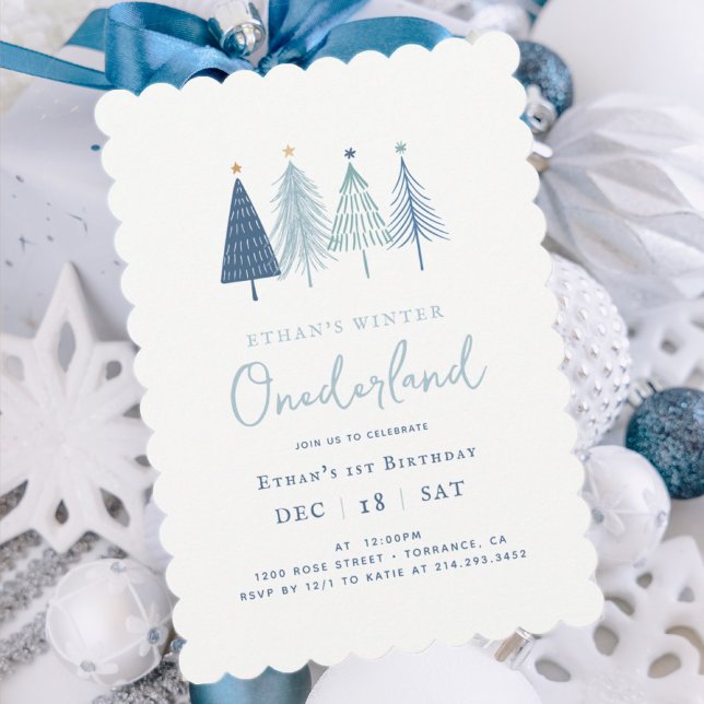 Blue Winter Onderland Boy 1st Birthday Invitation (Creator Uploaded)