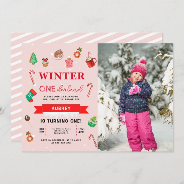 Blue Winter Onederland First Birthday  Invitation (Front/Back)