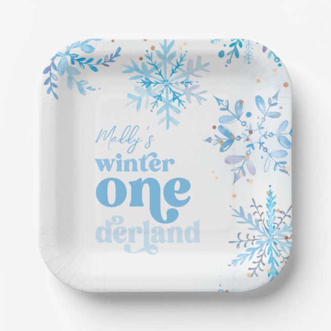 Blue Winter Onederland Party Plates (Front)