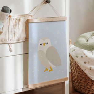 Blue Winter Owl Arctic Animal Nursery Decor Hanging Tapestry