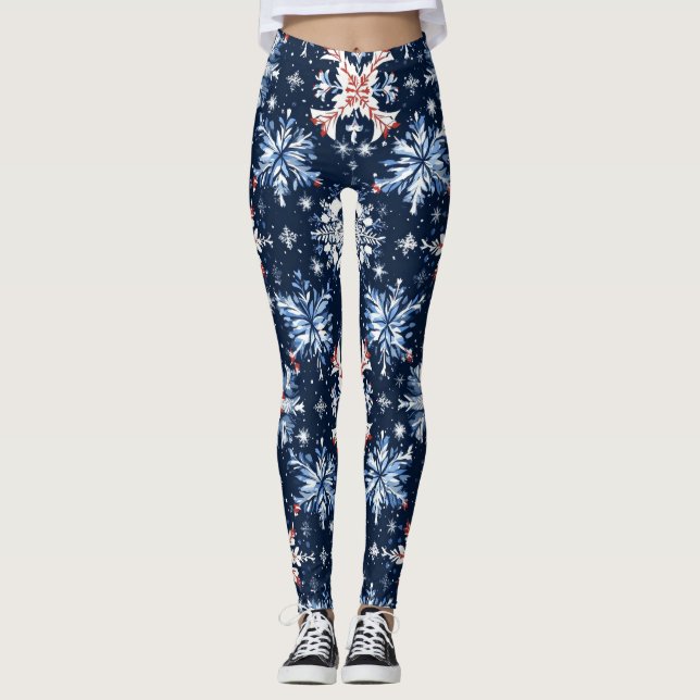 Blue Winter Pattern Leggings (Front)