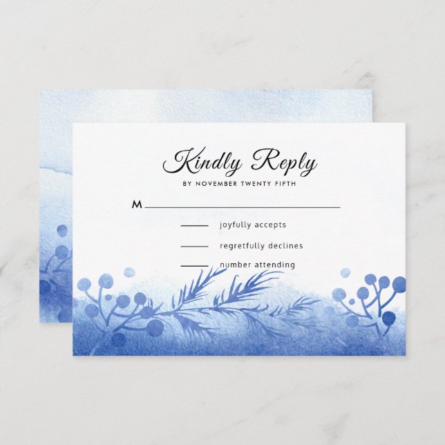 Blue Winter Pine Branches and Berries RSVP Card (Front/Back)