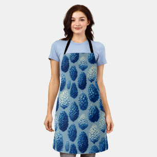 Blue Winter Pine Cone Pattern Apron