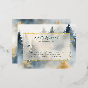 Blue Winter Pine Tree Forest Wedding RSVP Card