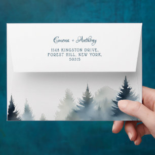Blue Winter Pine Tree Forest Woodland Wedding  Envelope