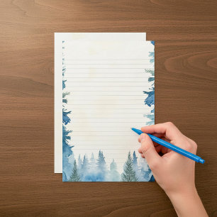 Blue winter pine trees lined stationery