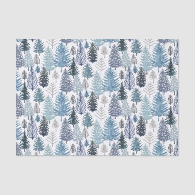 Blue Winter Pine Trees Tissue Paper (Front)