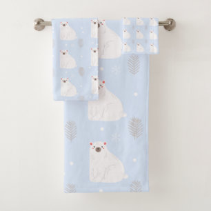 Blue Winter Polar Bear Pattern Nursery Decor Bath Towel Set
