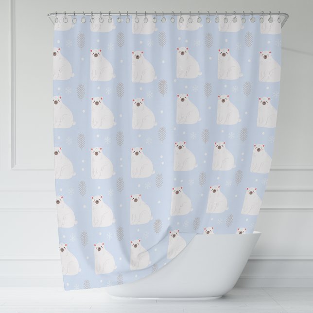 Blue Winter Polar Bear Pattern Nursery Decor Shower Curtain (Blue Winter Polar Bear Pattern Nursery Decor Shower Curtain)