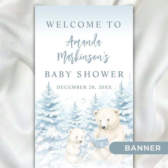 Blue Winter Polar Bear Watercolor Welcome Banner (Creator Uploaded)
