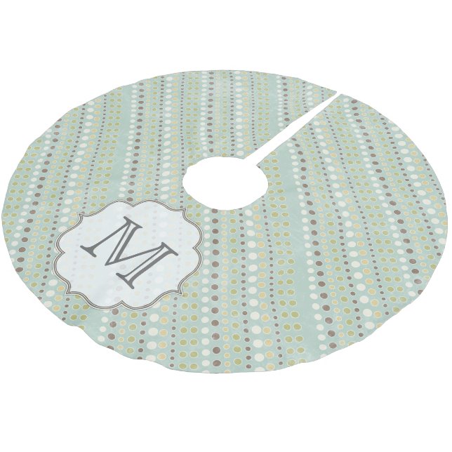 Blue Winter Polkadot Monogram Initial Tree Skirt (Angled)