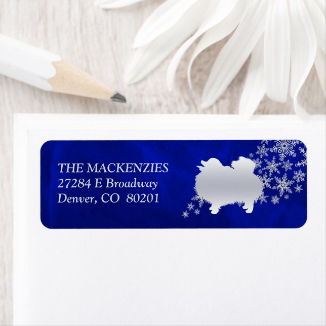 Blue Winter Pomeranian Return Address Label (Insitu)