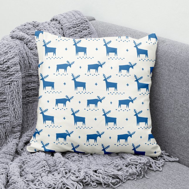 Blue Winter Reindeer | Modern Christmas Pattern Cushion (Creator Uploaded)