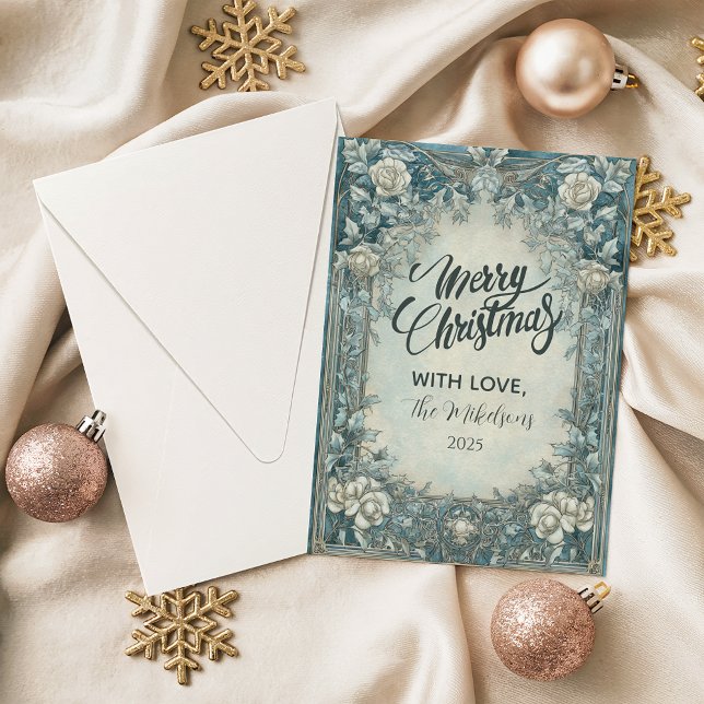 Blue Winter Rose Christmas Holiday Card (Creator Uploaded)
