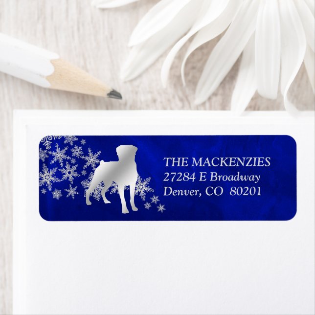 Blue Winter Rottweiler Return Address Label (Insitu)