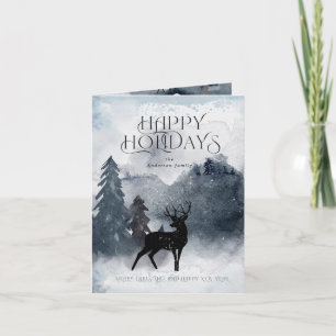 Blue Winter Rustic Folded Holiday Card