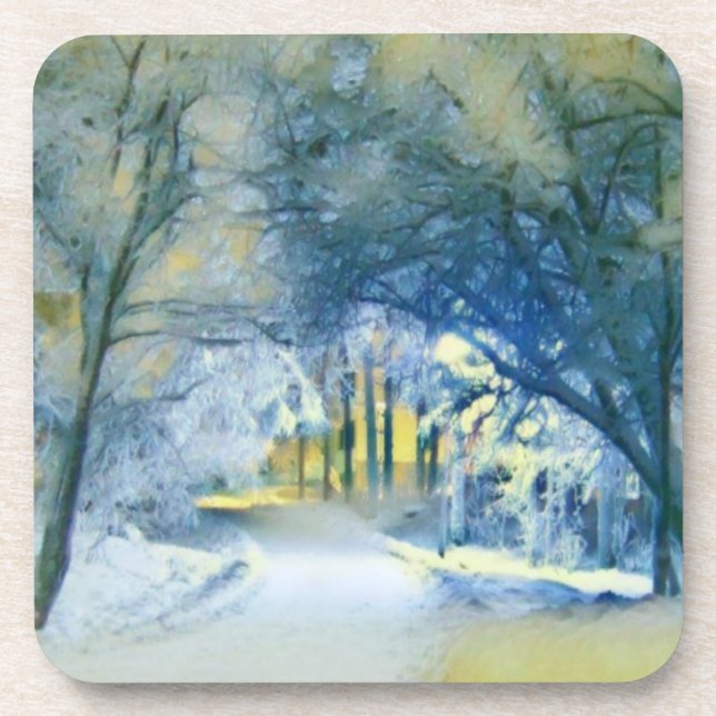 Blue Winter Scenery Hard plastic coaster (Front)