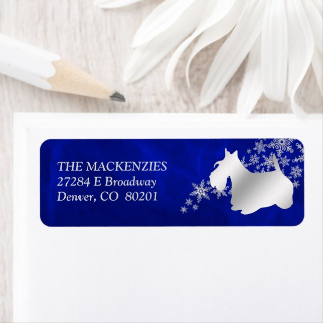 Blue Winter Scottish Terrier Return Address Label (Insitu)
