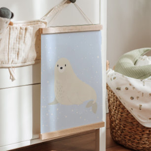 Blue Winter Sea Lion Arctic Animal Nursery Decor Hanging Tapestry