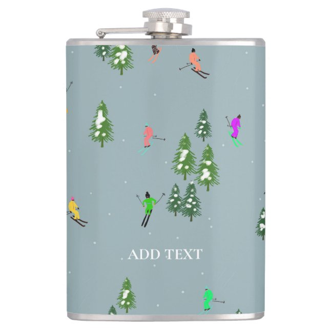 Blue Winter Skiers Skiing pattern  Hip Flask (Front)