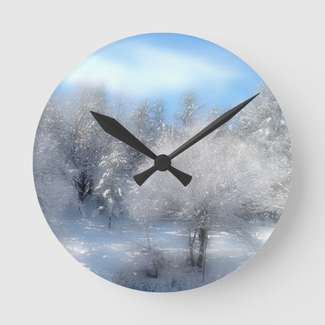 Blue Winter Sky Round Clock (Front)