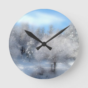 Blue Winter Sky Round Clock