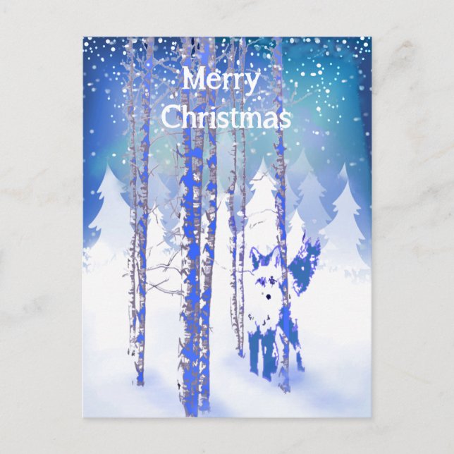 Blue Winter Snow Forest Fox Animal  Foxes Postcard (Front)